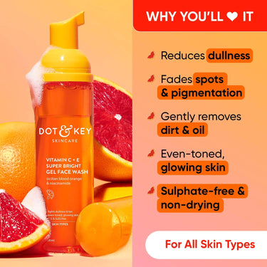 DOT & KEY Vitamin C Super Bright Foaming Face Wash For Dull&Pigmented Skin|With Triple Vitamin C,Blood Orange&Papaya|Sulphate Free|For All Skin Types|For Women&Men|Travel Edition|80Ml